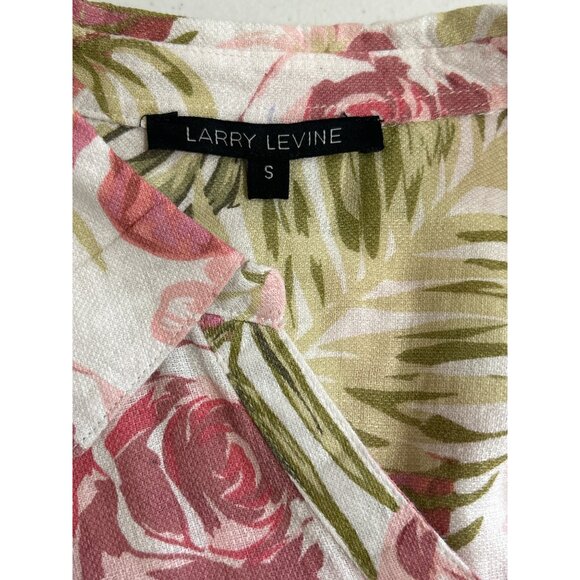 Larry Levine Women's Linen Blend Button Down Floral Front Tie Blouse Small - Picture 4 of 9